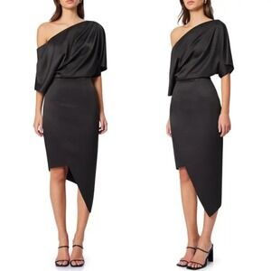 NWT Elliatt Black Carson One Shoulder Satin Dress